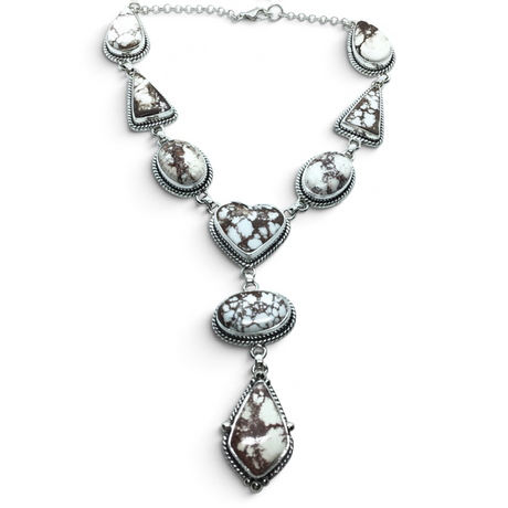 Rare Earth Gallery lavalier necklace featuring geometric Wild Horse Howlite cabochons set in 925 sterling silver rope.