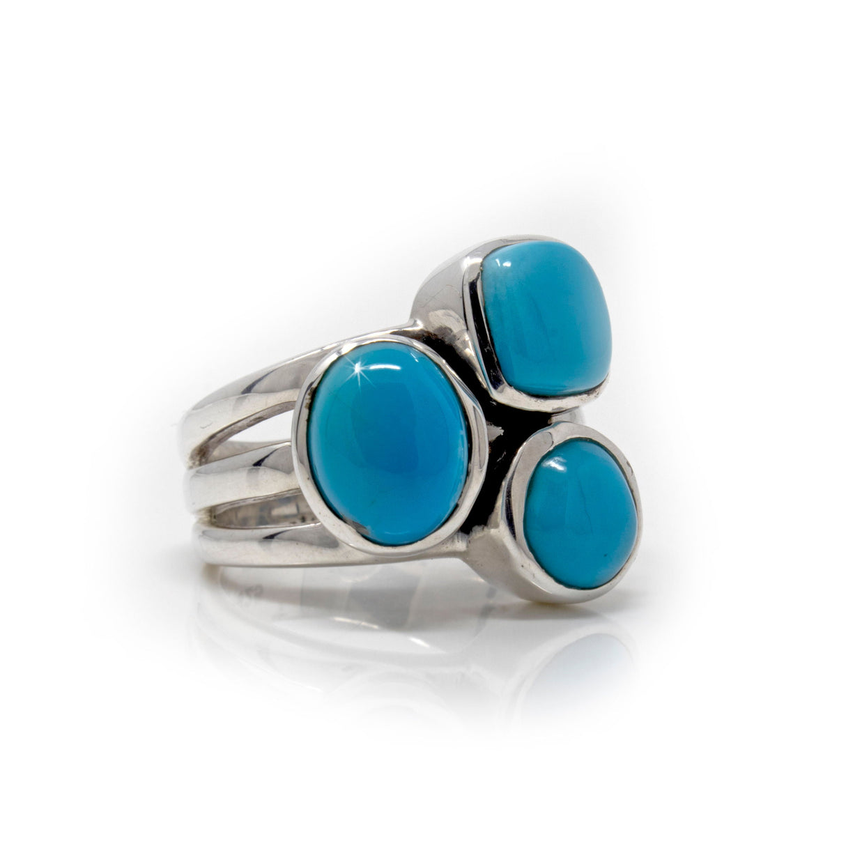 Mexican Turquoise Ring Size 9 - Geometric 3 Band