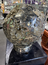 "Death Starr" Peruvian Pyrite Sphere with Accompanying Pyrite Stand