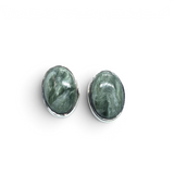 View of Seraphinite Stud Earrings - Simple Oval Cabochon With Silver Bezel