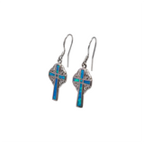 View of Blue Opal Inlay Cross Earrings With Filigree
