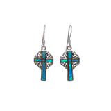 Blue Opal Inlay Cross Earrings With Filigree