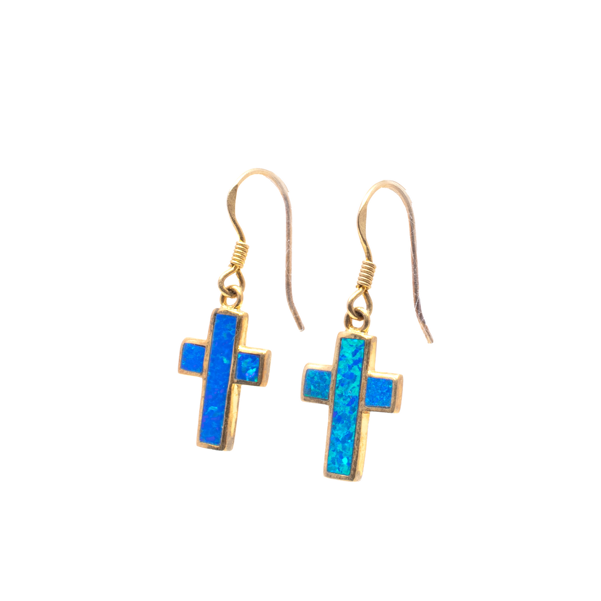 Blue Opal Cross Earrings With Gold Vermeil