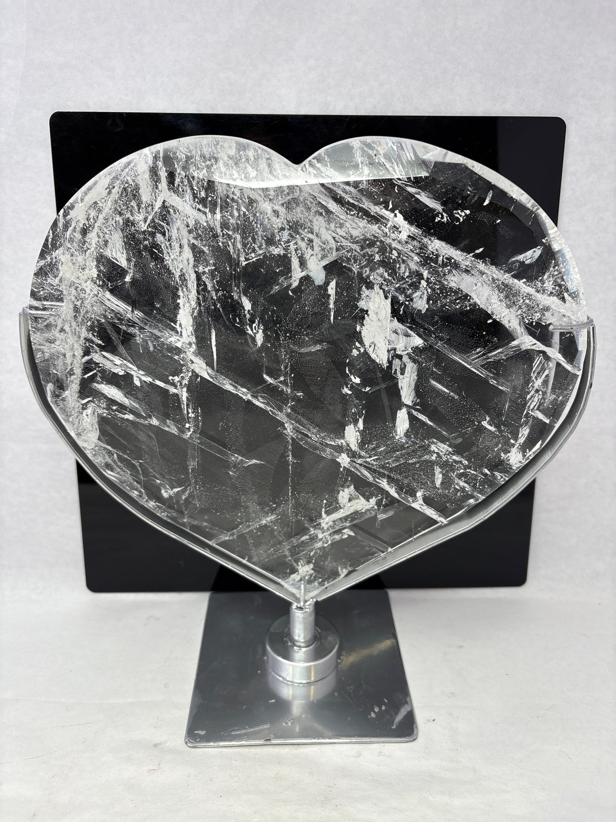 Clear Lemurian Quartz Crystal Faceted Heart on Fitted Stand