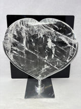 Clear Lemurian Quartz Crystal Faceted Heart on Fitted Stand
