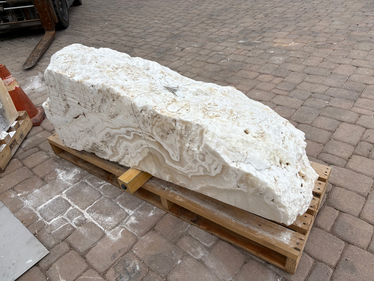 White Cosmic Fossil Onyx Boulder Fountain - 3 Cuts