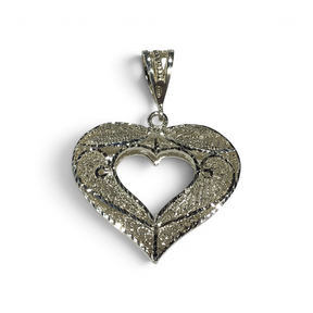 Rare Earth Gallery large sterling silver heart pendant featuring intricate open filigree metalwork design