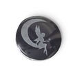 Large obsidian cabochon etched with a frosted fairy perched on a crescent moon reaching for a star