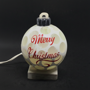 Rare Earth Gallery white onyx Christmas ornament lamp with Merry Christmas script and polka dot pattern