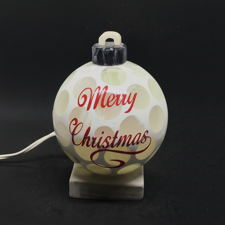 Rare Earth Gallery white onyx Christmas ornament lamp with Merry Christmas script and polka dot pattern