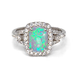 White Opal Ring - Prong Set Rounded Rectangle Cabochon With White Czs Set In Bezel & Band Sz5