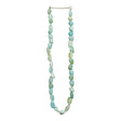 Amazonite necklace of tumbled pale blue-green stones on adjustable chain; flat lay