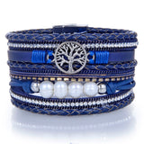 Navy Tree of Life Multi Wrap Bracelet - Sacred Geometry with Magnetic Clasp
