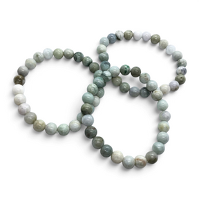 Rare Earth Gallery white nephrite jade beaded bracelet featuring 8mm smooth polished natural stone beads