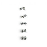 Rare Earth Gallery faceted 2mm round labradorite stud earrings in a delicate prong setting on a white background