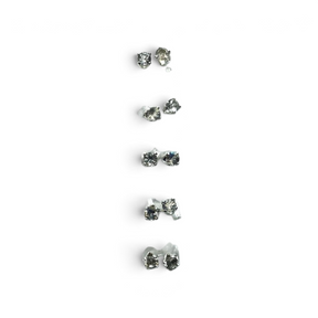 Rare Earth Gallery faceted 2mm round labradorite stud earrings in a delicate prong setting on a white background