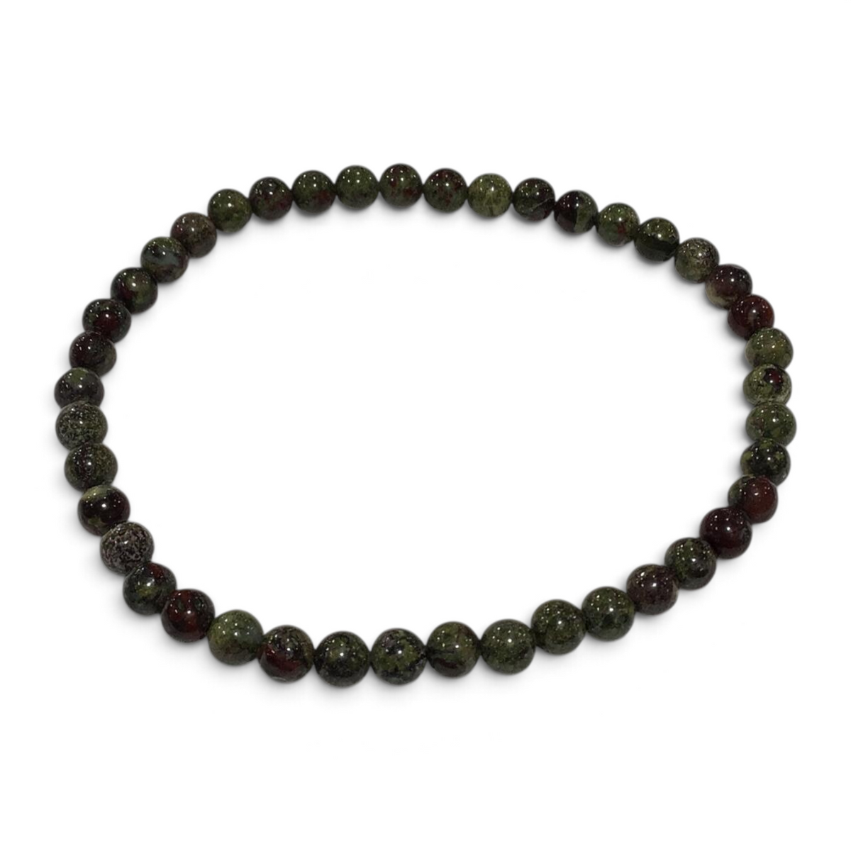 Rare Earth Gallery 4mm round Dragon Bloodstone beaded bracelet with deep green and dark red natural stone beads