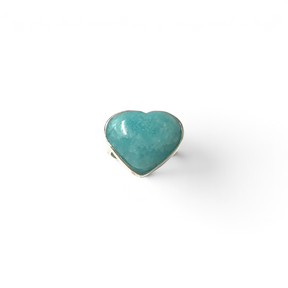 Rare Earth Gallery heart-shaped amazonite cabochon ring set in a polished silver bezel