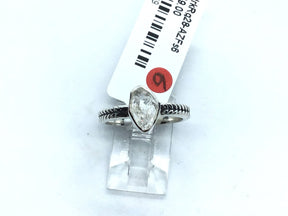 Herkimer diamond ring, clear marquise crystal in 925 silver bezel on chevron-stamped band