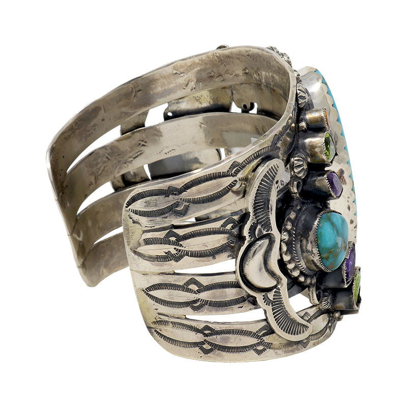 Leo Feeney Royston Turquoise Cuff Bracelet -Flat Oval with Amethyst, Peridot & Citrine