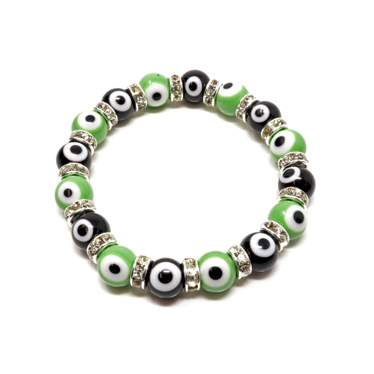 Crystal Bracelet - Black & Green Evil Eye