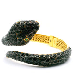 Nano Stone Hinged Bracelet - Wrap-around Black Snake with Green Eyes in Gold Vermeil over 925 Sterling Silver
