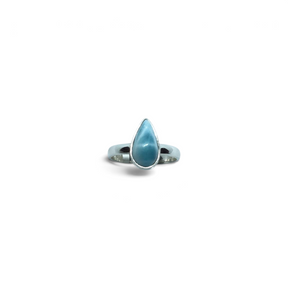 Rare Earth Gallery pear-shaped larimar cabochon ring set in a polished 925 sterling silver bezel