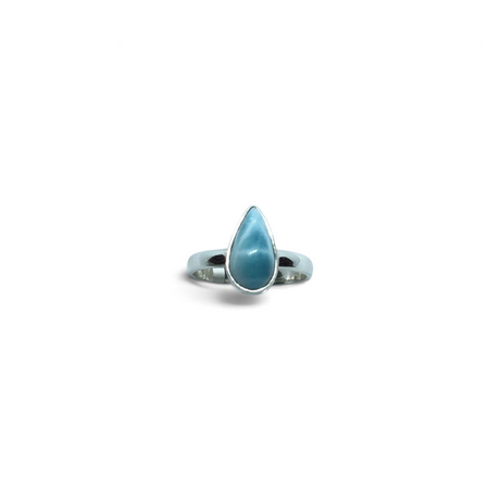 Rare Earth Gallery pear-shaped larimar cabochon ring set in a polished 925 sterling silver bezel