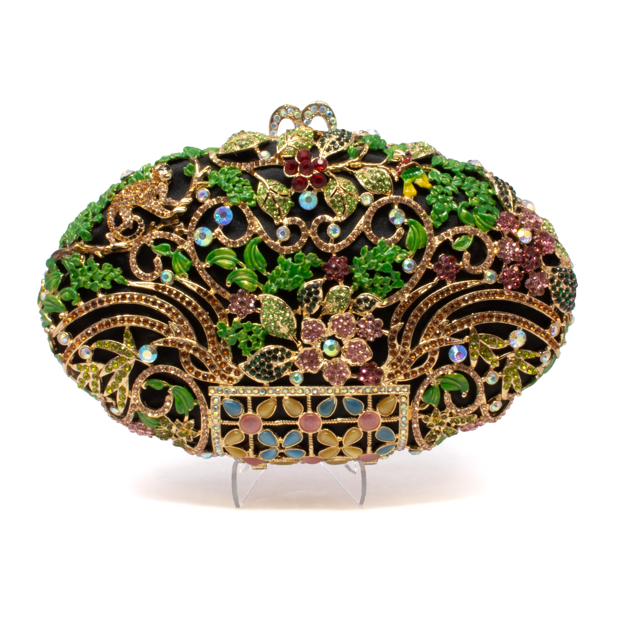 Floral Crystal Purse  with Chain - Multicolor