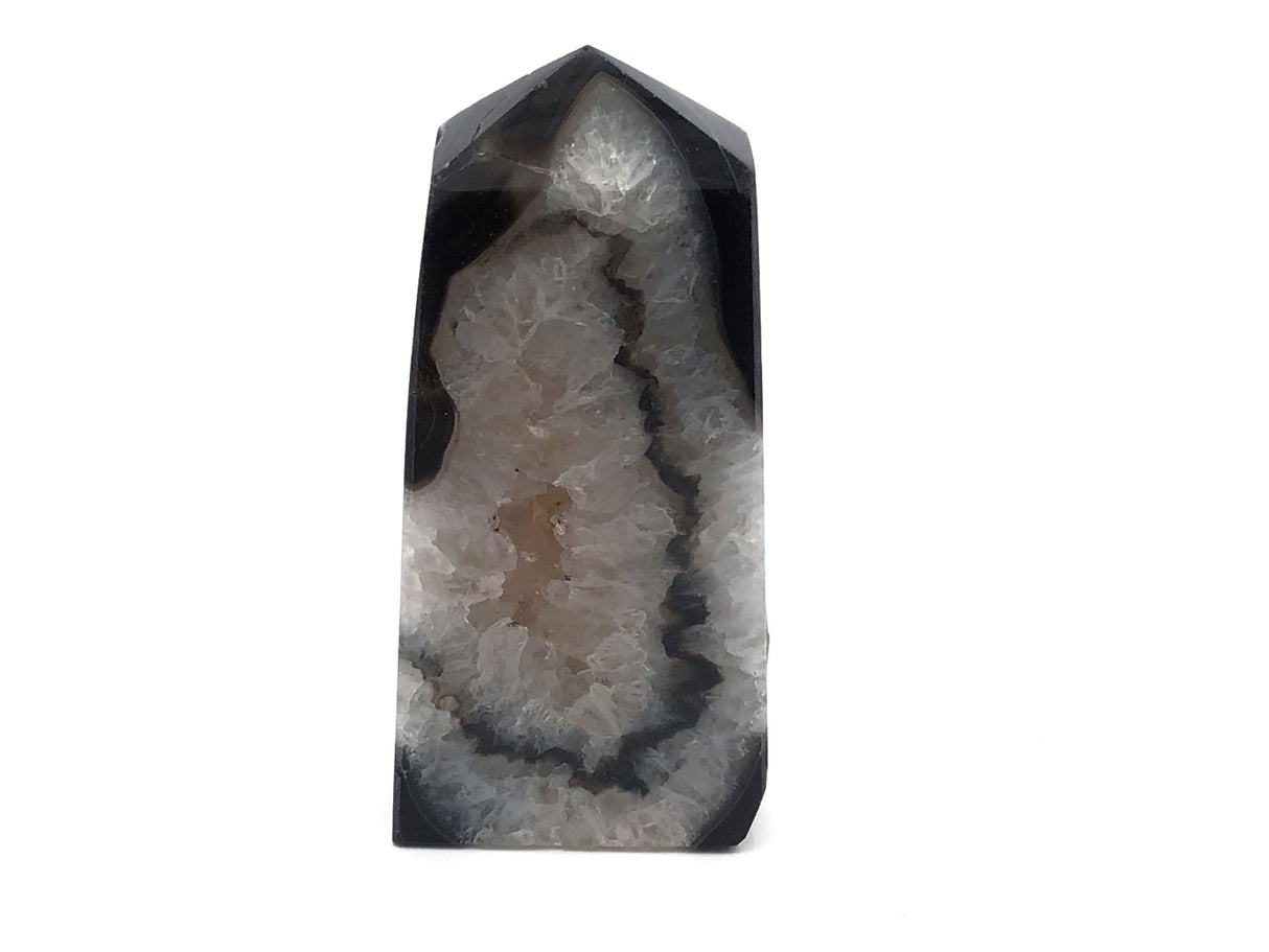 Black Agate Tower Point - Cut & Polished with Druze