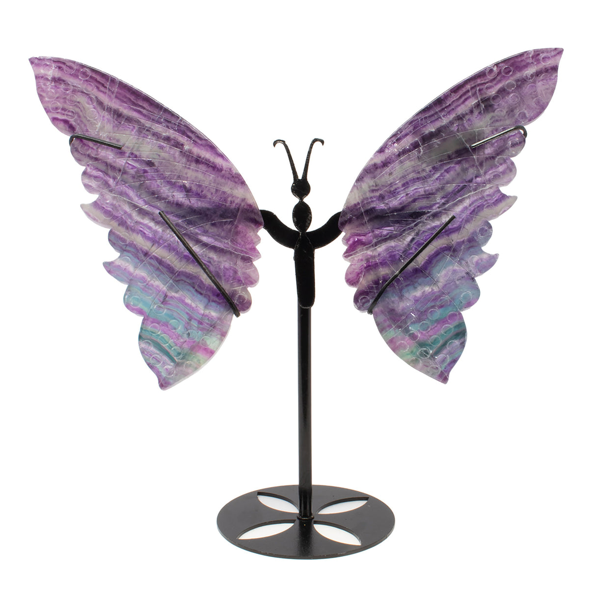A+ Rainbow Fluorite Butterfly Wings Carving with Fitted Stand