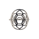 Sterling silver sacral chakra symbol ring, front view of lotus cutout