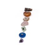 7 Chakra Magnet Set - Set 1 with Amethyst Crystal, Dyed Blue Chalcedony Cabochon, Raw Fluorite Cubic Crystal, Raw Rose Quartz from Brazil, Citrine Crystal Cluster, Carnelian Heart & AZ Petrified Wood