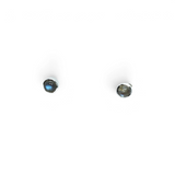 Rare Earth Gallery cambered round labradorite stud earrings with iridescent blue flash in silver settings