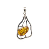 Cognac Amber Pendant - Freeform on Open Geometric Silver Bezel