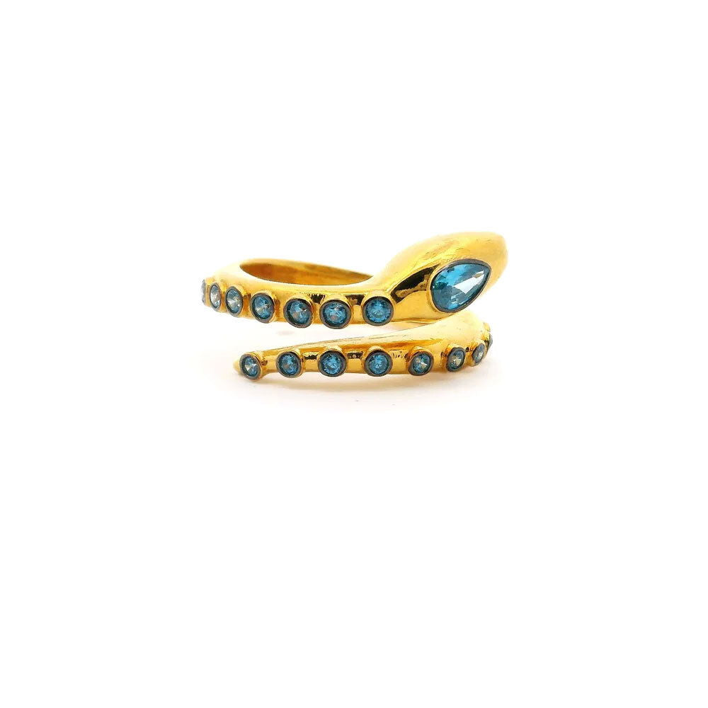 Nano Stone Ring - Wrap-around Gold Snake with Bezel Set Light Blue Stone Accents in Gold Vermeil over 925 Sterling Silver sz6.5