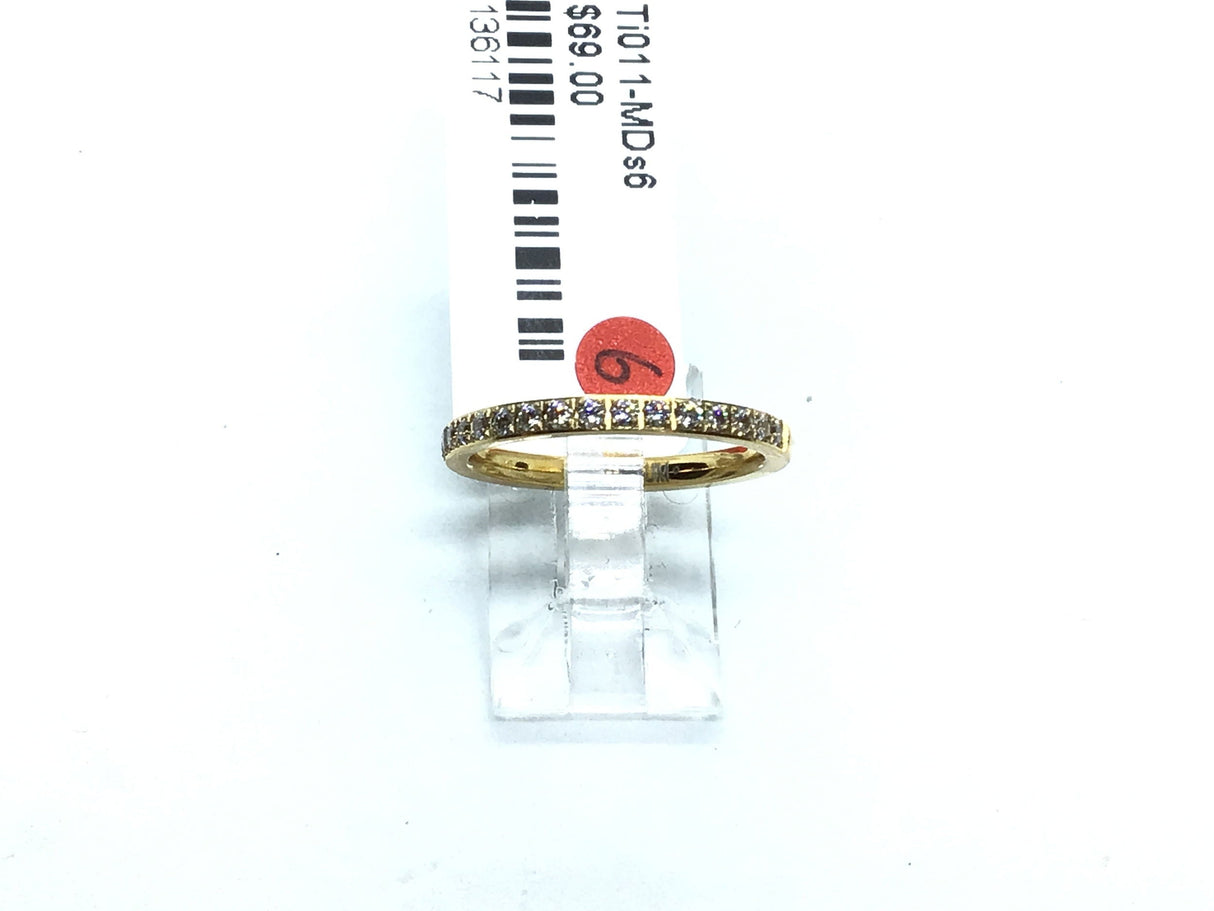 Titanium Ring with Gold IP Plating & White CZ on Half 2mm Band Sz6.