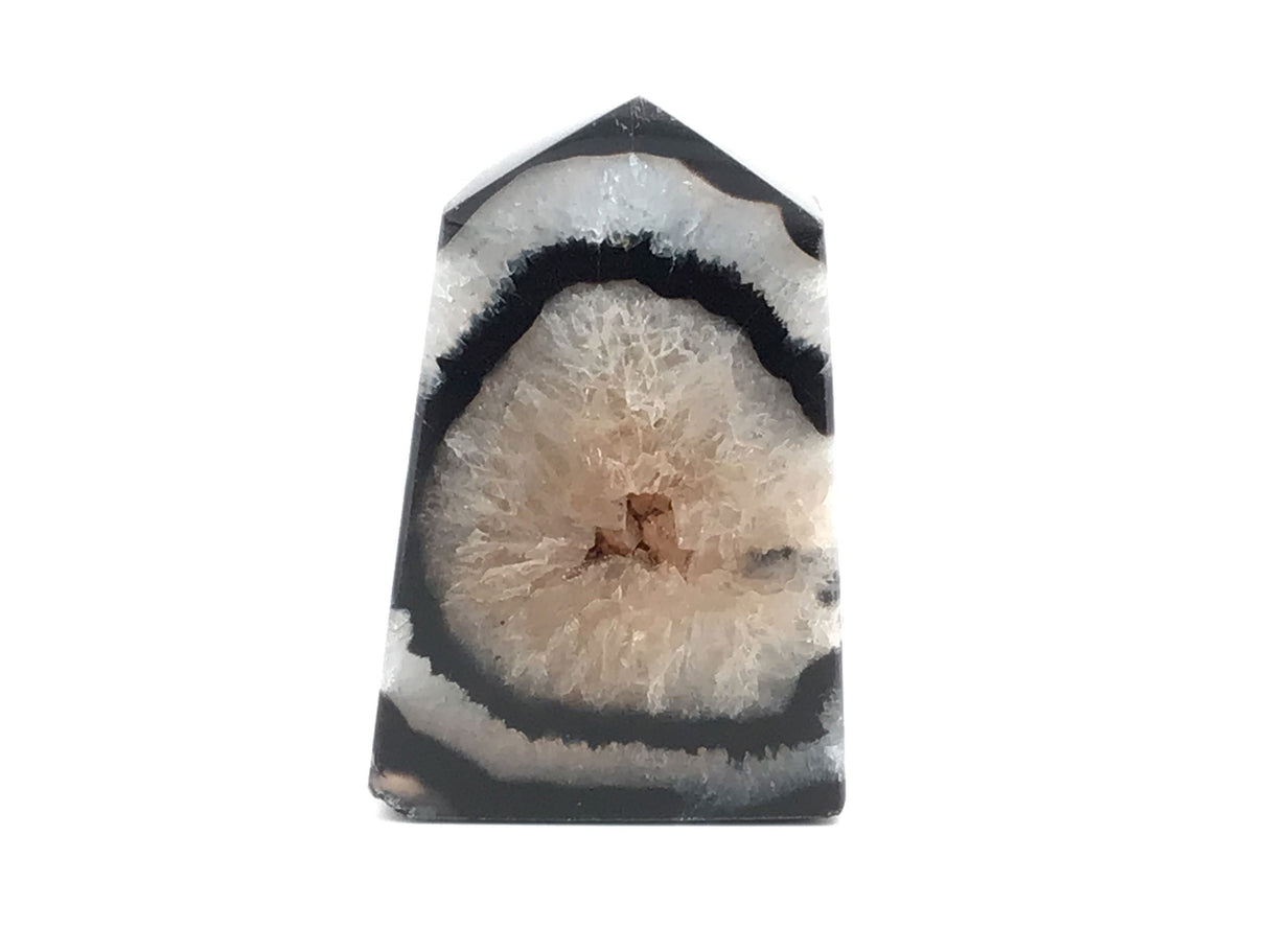 Black Agate Tower Point - Cut & Polished with Druze