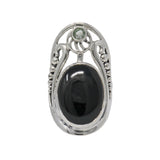 Black Onyx Ring - Oval Cabochon with Faceted Round Prasiloite