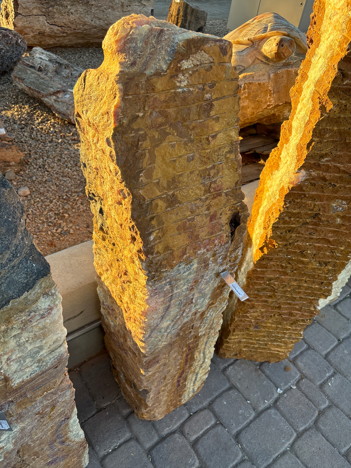 Green Talan Onyx Chiseled Pillar Fountain - Pin Plate Included