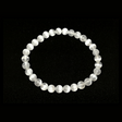 Rare Earth Gallery 6mm selenite beaded bracelet with translucent white crystal beads on a white background