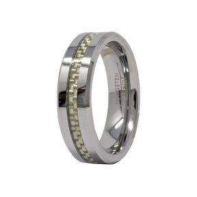 Polished 6mm tungsten ring with modern gray carbon fiber inlay