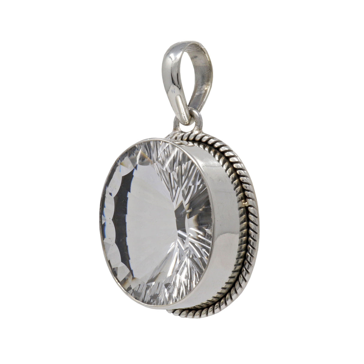 Quartz Pendant - Bezel Set Oval - Laser Cut with Table Faceting 1"