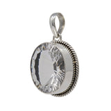 Quartz Pendant - Bezel Set Oval - Laser Cut with Table Faceting 1"