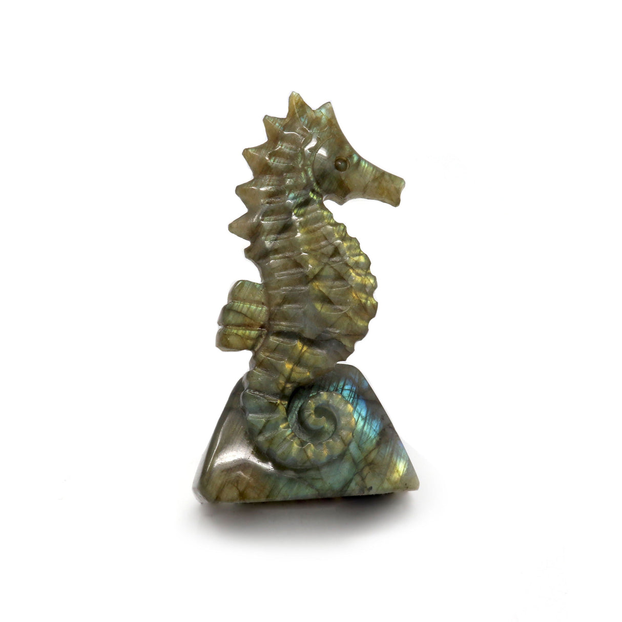 Labradorite Carving - Sea Horse with Rainbow Flash