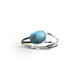 Rare Earth Gallery oval larimar cabochon ring in 925 sterling silver with a unique double band design