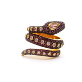 Nano Stone Ring - Gold Snake with Light & Dark Pink Nano Stones in Gold Vermeil over 925 Sterling Silver sz7