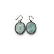 Rare Earth Gallery oval larimar dangle earrings with Swarovski crystal bezels and black ruthenium overlay.