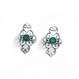 Rare Earth Gallery emerald ring featuring a faceted round green stone on a 925 sterling silver open filigree band.
