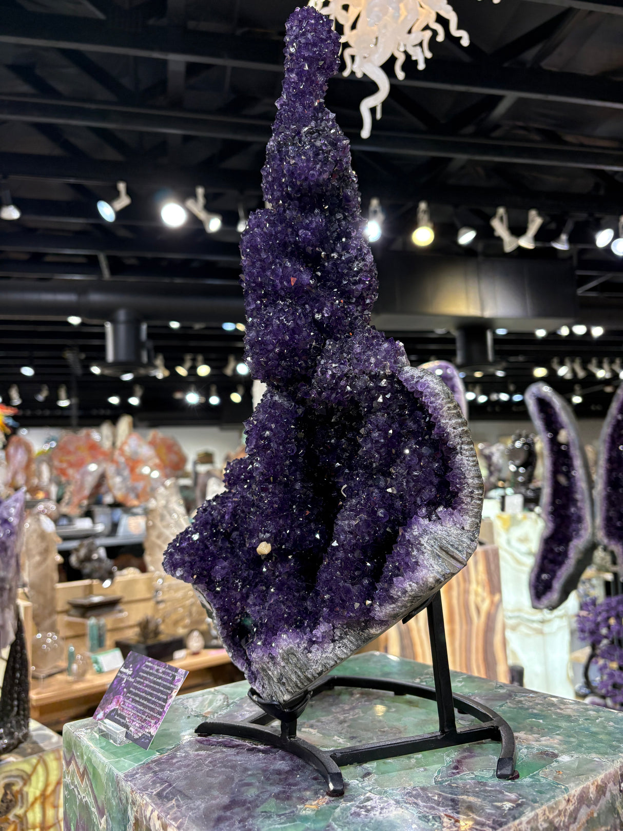 A+ Quality Amethyst Stalactite Geode Specimen in Fitted Stand